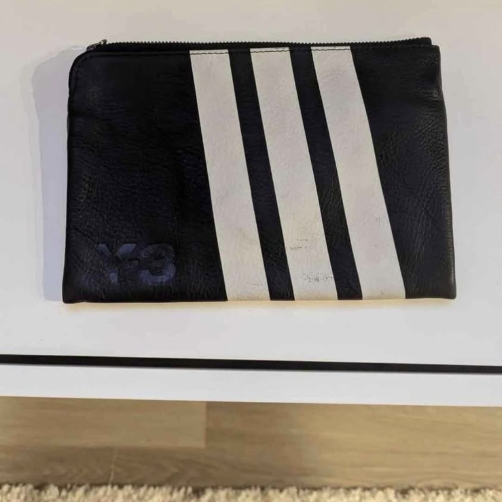 Y-3 Black and White Striped Toiletry Bag